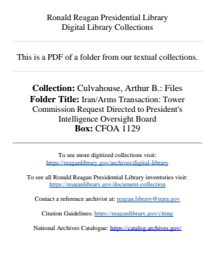 Iran/Arms Transaction: Tower Commission Request Directed to President's Intelligence Oversight Board