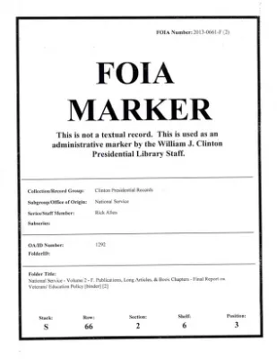National Service – Volume 2 – F. Publications, Long Articles, & Book Chapters – Final Report on Veterans’ Education Policy [binder] [2]