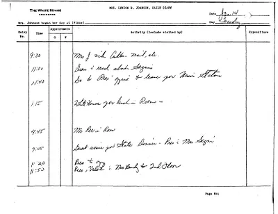 Lady Bird Johnson's Daily Diary Entry, 1/14/1964