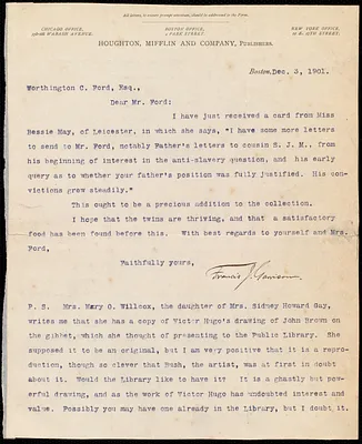 Letter from Francis Jackson Garrison, Boston, to Worthington Chauncey Ford, Dec. 3, 1901