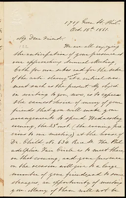 Letter from Mary Grew, 1709 Green St[reet], Phil[adelphi]a, [Pa.], to William Lloyd Garrison, Oct. 15th, 1861