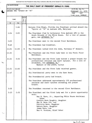 President Gerald R. Ford's Daily Diary, February 15, 1976