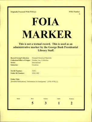 [Swedish Publications] "Information for Immigrants" [1976-1978] [1]