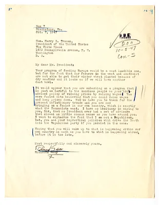 Letter from Richmond Seay to President Harry S. Truman