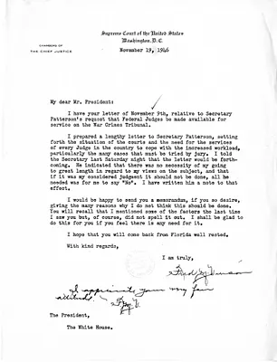 Letter from Chief Justice Fred Vinson to President Harry S. Truman