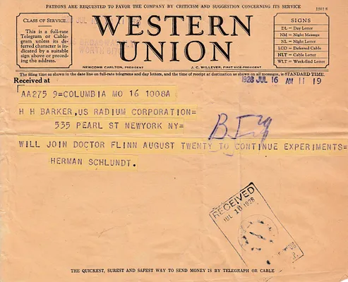 Telegram to H.H. Barker, July 16, 1928