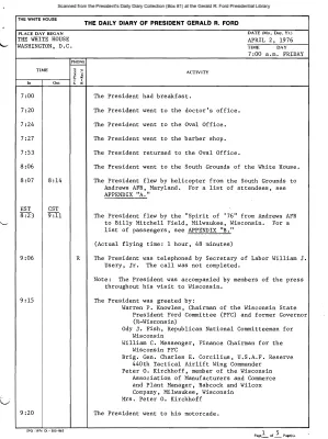 President Gerald R. Ford's Daily Diary, April 02, 1976