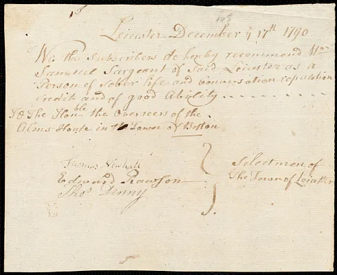 William Forssey indentured to apprentice with Samuel Sargeant of Leicester, 21 December 1790