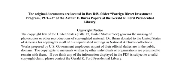 Foreign Direct Investment Program, 1971-73