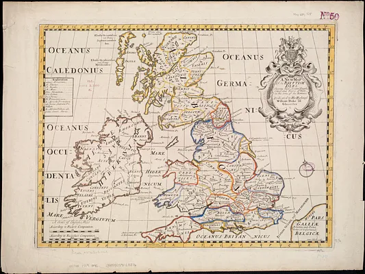 A new map of the Brittish Isles shewing their antient people, cities, and towns of note, in the time of the Romans