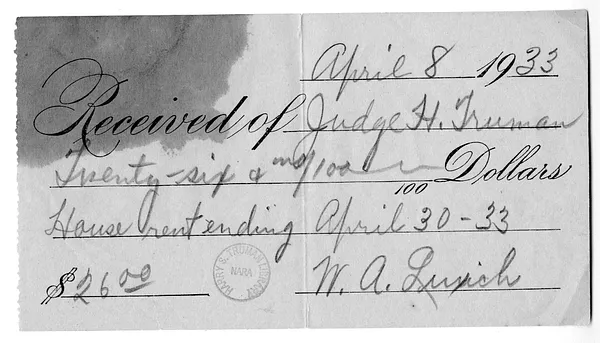 Receipt from W. A. Luxich to Harry S. Truman