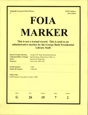 Small Business Association Awards, 5/8/89