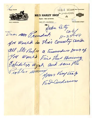 Letter from Fred Anderson to Presiodent Harry S. Truman