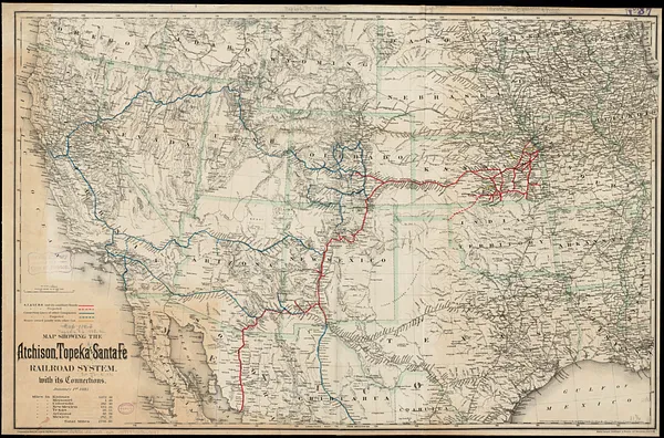 Map showing the Atchison, Topeka and Santa Fe railroad system