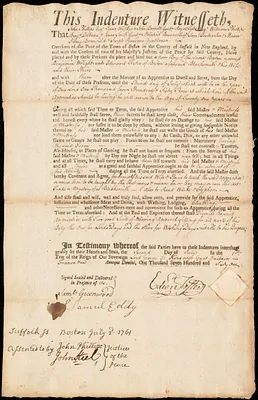 Benjamin Wright indentured to apprentice with Edward Foster of Boston, 2 July 1761