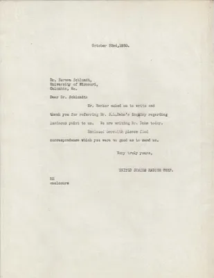Letters Sent to Dr. Herman Schlundt, October 22, 1930