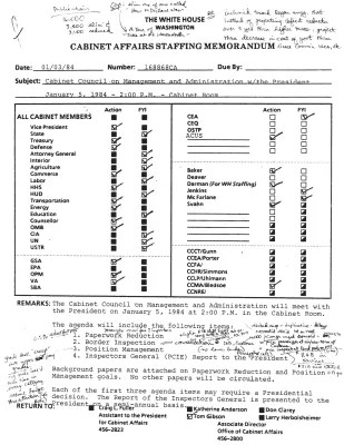 [Cabinet Council on Management and Administration 01/05/1984]