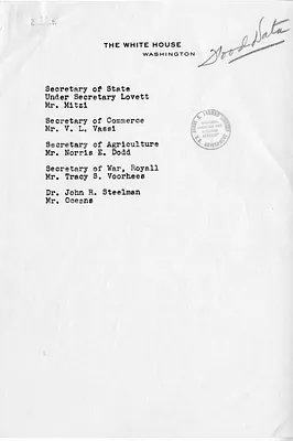 Letter from Secretary of Agriculture Clinton Anderson to President Harry S. Truman