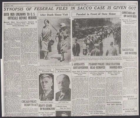 Herbert Brutus Ehrmann Papers, 1906-1970. Sacco-Vanzetti. Pictures, notes. Box 8, Folder 17, Harvard Law School Library, Historical & Special Collections