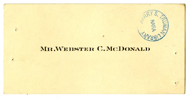 Wedding Gift Card from Webster C. McDonald