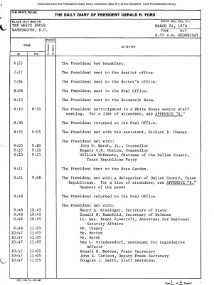 President Gerald R. Ford's Daily Diary, March 24, 1976