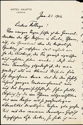 Francke, Kuno, 1855-1930 autograph letter signed to Hugo Münsterberg, Leipzig, Ger., 21 January 1902