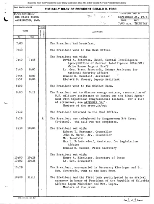 President Gerald R. Ford's Daily Diary, September 25, 1975