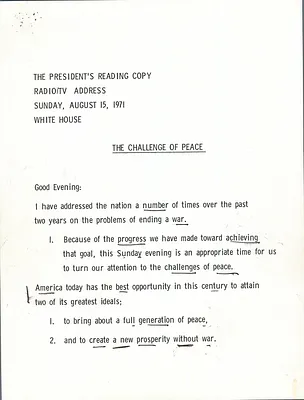 Sunday, August 15, 1971, The Challenge of Peace--Economic Speech