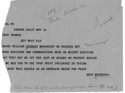 Telegram from Bert McCreery to President Harry S. Truman