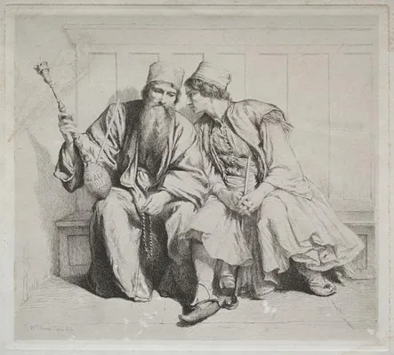 Young Greek Man in Conversation with a Priest