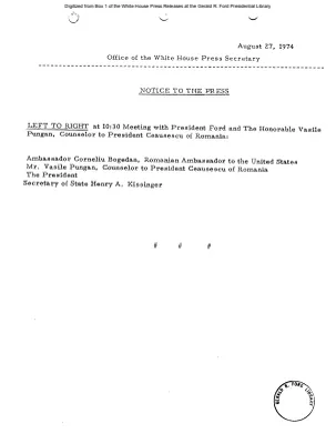 Attendees of President Meeting with Counselor to President Ceausescu of Romania [Meeting Attendee List]