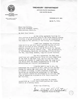 Letter from Mrs. Albert B. Bates to Bess Wallace