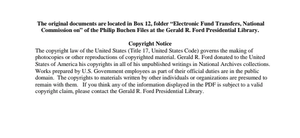 Electronic Fund Transfers, National Commission on