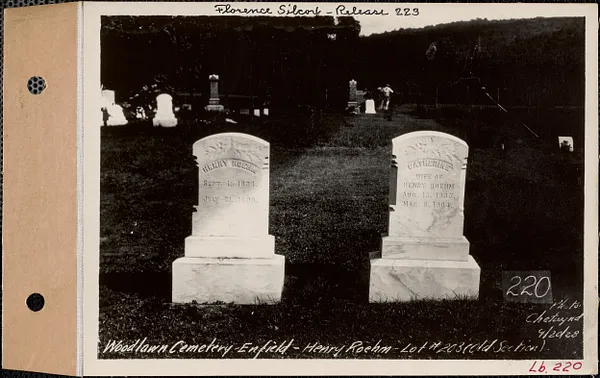 Henry Roehm, Woodlawn Cemetery, old section, lot 203, Enfield, Mass., Sept. 20, 1928