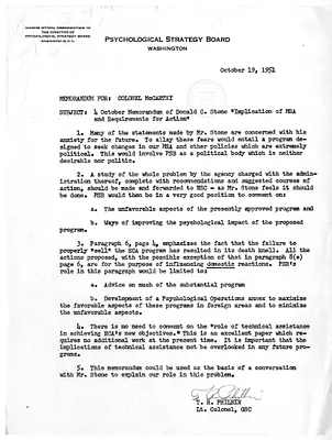Memorandum from Lieutenant Colonel T. R. Philbin to Colonel McCarthy