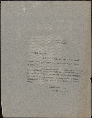 Sacco-Vanzetti Defense Committee typed letter (copy), in Italian, to Colombo, Boston, Mass., March 30, 1927