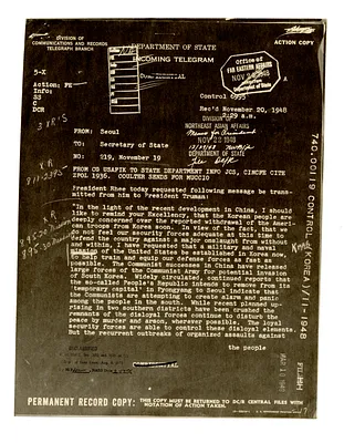 Telegram from John Muccio to Secretary of State George Marshall