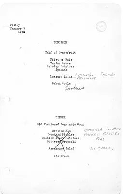 White House Luncheon and Dinner Menu