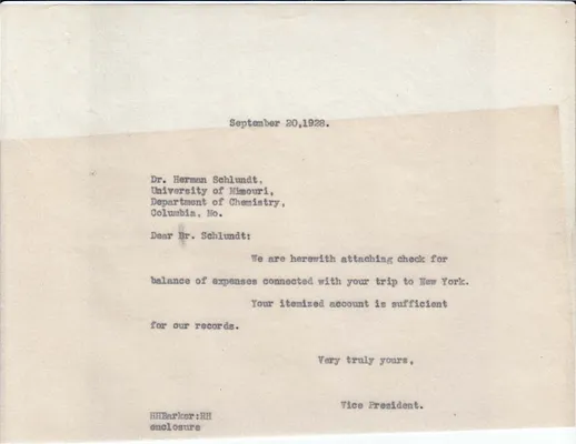 Letters Sent to Dr. Herman Schlundt, September 20, 1928