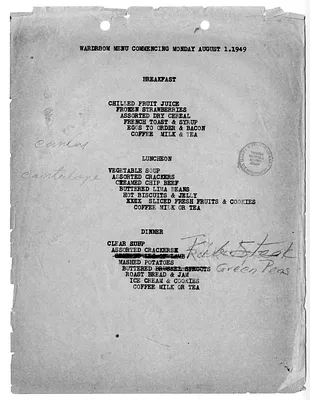 USS Williamsburg Menu