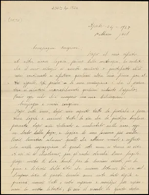 Nicola Sacco autographed letter signed to "Compagni carissimi", Dedham, 24 April 1927
