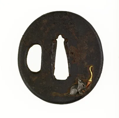 Tsuba with a Rat and a Chinese Hot Pepper