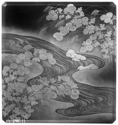 Writing Box, Winding stream with chrysanthemums etc