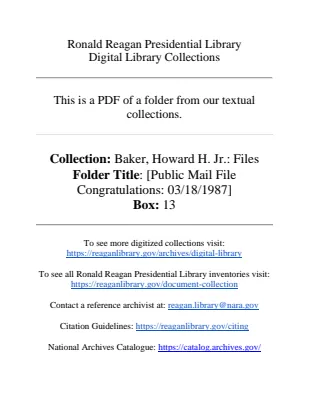 [Public Mail File Congratulations: 03/18/1987]