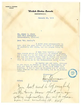 Letter from Harry S. Truman to Edgar Hinde