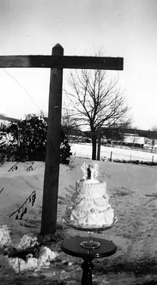 Wedding Cake in Snowy Setting, Cedar Falls, 1941