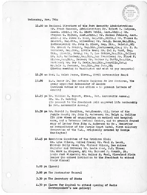 Daily Appointment Sheet for President Harry S. Truman