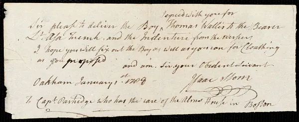Thomas Wallis indentured to apprentice with Isaac Stone of Oakham, 14 November 1787