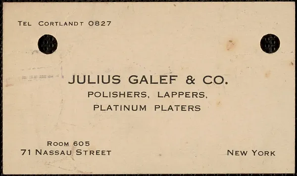 Julius Galef & Co. business card, [1924]