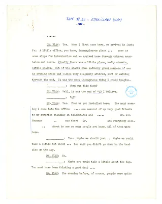 Transcript of Lansing Lamont Interview with Physicist Dr. Stanislaw Ulam of Los Alamos Laboratory (Tape 20)
